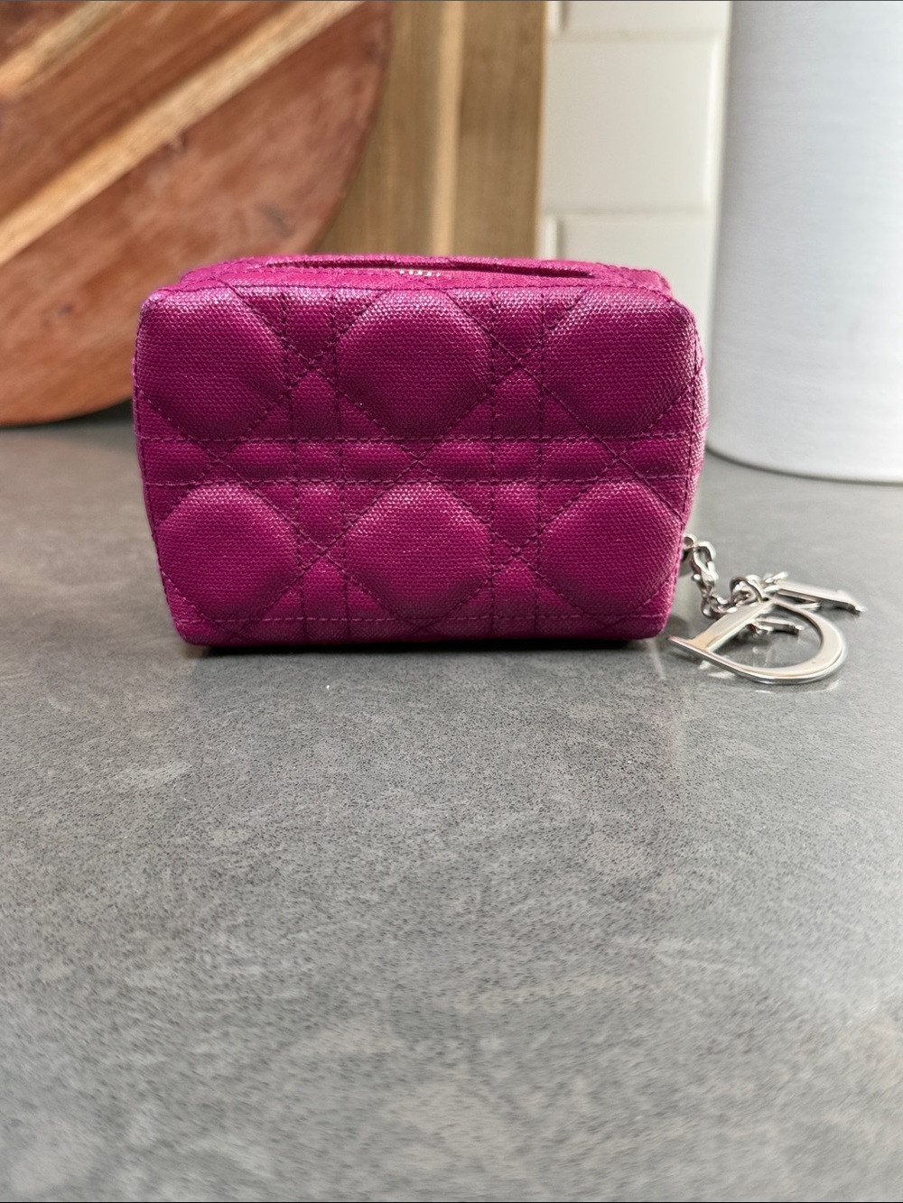 Dior Cannage Toiletry Pouch Patent Leather Purple Wine Silver Hardware Charms